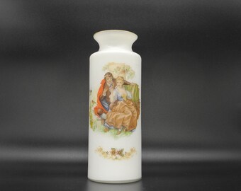 Kitsch Friend Gift Idea Friendship Floral Vintage Kitsch Decor Cute White Frosted Satin Glass Vase Mid Century Cottage Chic