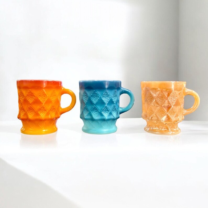 Vintage Fire King Milk Glass Kimberly Stackable, Coffee, Mug, Colors