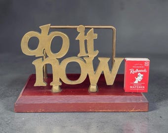 Vintage Brass Wood Letter Holder "DO IT NOW" | Retro Mail Organizer Desk Caddy