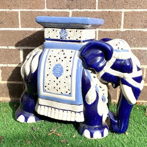 50cmL Ceramic Elephant Garden Stool or Plant Stand, Home Decor