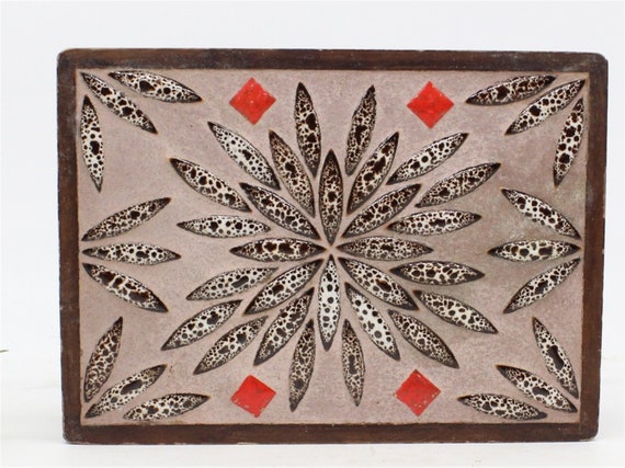 Vtg Wooden Trinket Box with Tile Inlaid Lid, Home… - image 2