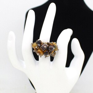 Vintage Tiger Eye Agate Grape Cluster Ring, Boho Statement Jewelry