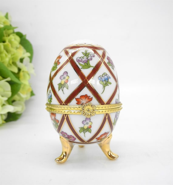 vintage porcelain egg trinket box Faberge style egg fruit decoration jewelry box egg Russian egg box gift