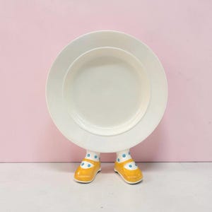 Carlton Ware Walking Plate: 1970s Hand-Painted Yellow Mary Jane Shoes Pottery