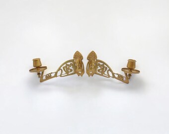 Antique Beale & Co Australia Copper Piano Sconces Pair Art Nouveau Wall Candle Holders