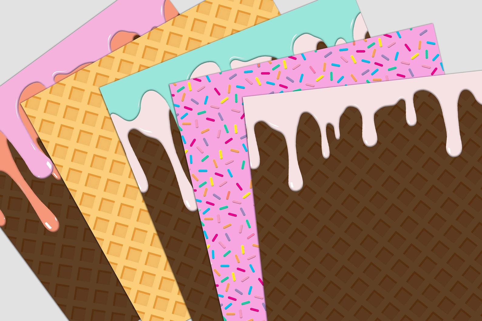 Ice Cream Digital Paper Waffle Cone Background Texture Pack | Etsy