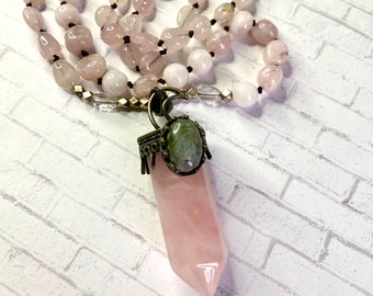 Rose Quartz Pendant Necklace, Meditation  Healing Necklace, Pink Natural Gemstone Pendant