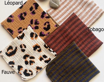 Individual handkerchief in muslin, double gauze cotton fabric in multiple colors, small towels, comforter