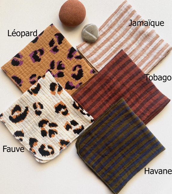 Mouchoir à l'unité en mousseline, tissu coton double gaze multiples couleurs, petites serviettes, doudou