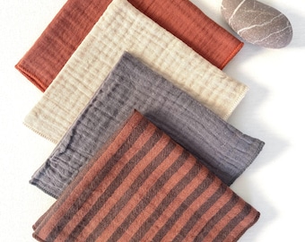 4 Muslin Handkerchiefs, Double Gauze Cotton, Hand Towels - Small Cloth Napkins