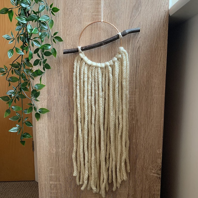 Cream Chunky Wool Wall Hanging With Rustic Twig Etsy