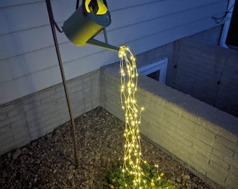 Watering Can with 10 strand Solar Powered Fairy Lights