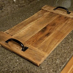 Rustic Reclaimed Wood Serving Tray With Black Handles - Etsy