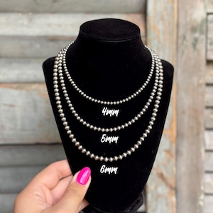 4mm/5mm/6mm Authentic Sterling Silver Navajo Style Pearl Necklace with Paperclip Extender Chain