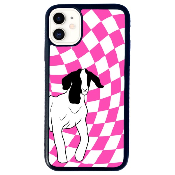 Coque pour portable noir et blanc Boer Market chèvre motif damier groovy, coques de portable mignon bétail, cadeaux pour elle