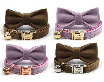Personalized Cat Collar with Name, Cat Collar Bell, Bow, Free Engraving, Cat Collar Charm.