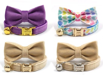 Cat Collar with Heart Printed, Cat Collar for Girls and Boys, Cat Collar with Name and Bell.