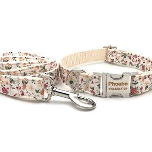 Personalized Dog Collar, Dog Collar and Leash, Floral Pattern, Dog Collar with Name Engraved, Collar for Girl and Boy