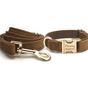 Dog collar with Name, Dark Brown Velvet Dog Collar, Personalized Dog Collar, Dog Collar Bow.