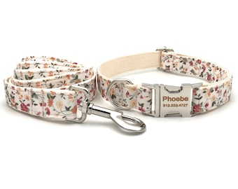 Personalized Dog Collar, Dog Collar and Leash, Floral Pattern, Dog Collar with Name Engraved, Collar for Girl and Boy