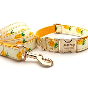 Personalized Dog Collar, Dog Collar and Leash, Pineapple Pattern, Dog Collar with Name Engraved, Collar for Girl and Boy
