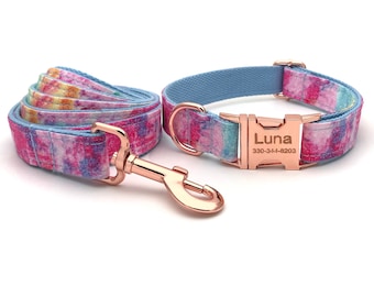 Dog Collar with Name Engraved, Dog Collar Girl, Dog Collar and Leash, Collar with bow