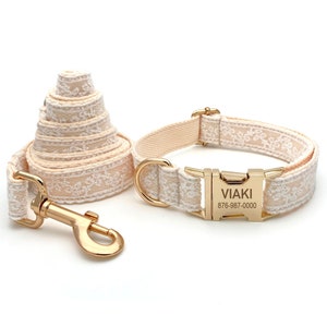 Lacy Hundehalsband und Leine, Kostenlose Gravur, Hundehalsband Mädchen, Hundehalsband Personalisiert, Hundehalsband Hochzeit.