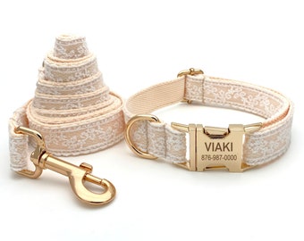 Lacy Dog Collar and Leash, Free Engraving, Dog Collar Girl, Dog Collar Personalized, Dog collar wedding.
