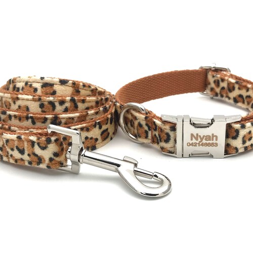 LEOPARD VELVET Personalized Engraved Buckle Dog Collar Etsy