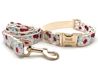 Personalized Dog Collar, Dog Collar and Leash, Cherry Print Dog Collar, Collar for Girl and Boy