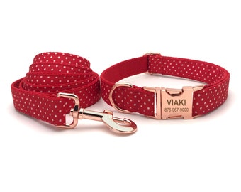 Personalized Dog Collar, Dog Collar and Leash, Collar with bowtie, Dog Collar with Name Engraved, Polka dot collar