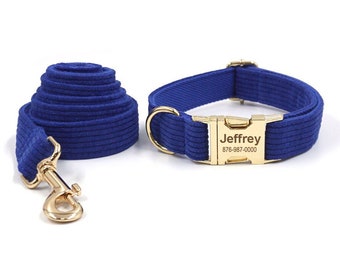 Dog harness and leash, Collar with Name, Blue color, Collar for boy.