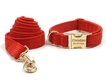 Dog harness and leash, collar, Pumpkin Red color, Christmas dog collar and Bow gift.