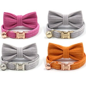 Free Engraving, Personalized Cat Collar with Name, Cat Collar Bell, Bow, Cat Collar Charm.