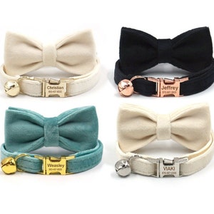 Personalized Cat Collar with Name, Cat Collar Bell and Bow, Black Cat Collar, Puppy Collar.