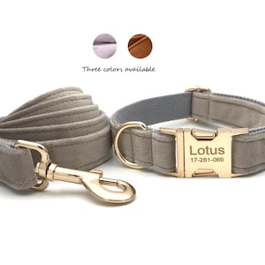 Personalized Dog Collar,  Velvet Collar, Dog Collar and Leash, Collar with bowtie, Dog Collar with Name Engraved