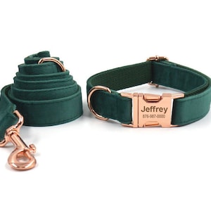 Hondenhalsband met naam, Kerstgroene Fluwelen Hondenhalsband, Gepersonaliseerde Hondenhalsband en Riem, Strik.