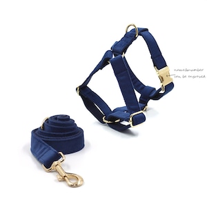 Dog harness personalized, dog harness with name, Navy and black Velvet dog harness and leash.