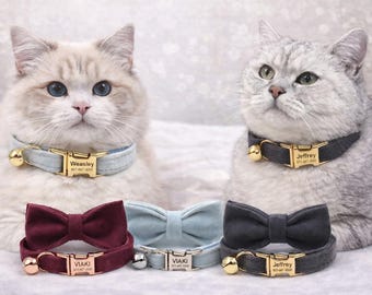 Free Engraving, Personalized Cat Collar with Name, Cat Collar Bell, Bow, Cat Collar Charm.