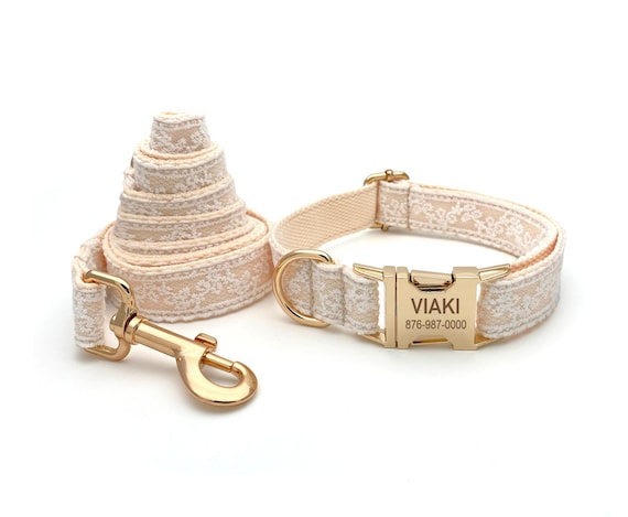Lacy Dog Collar and Leash, Free Engraving, Dog Collar Girl, Dog Collar Personalized, Dog collar wedding.
