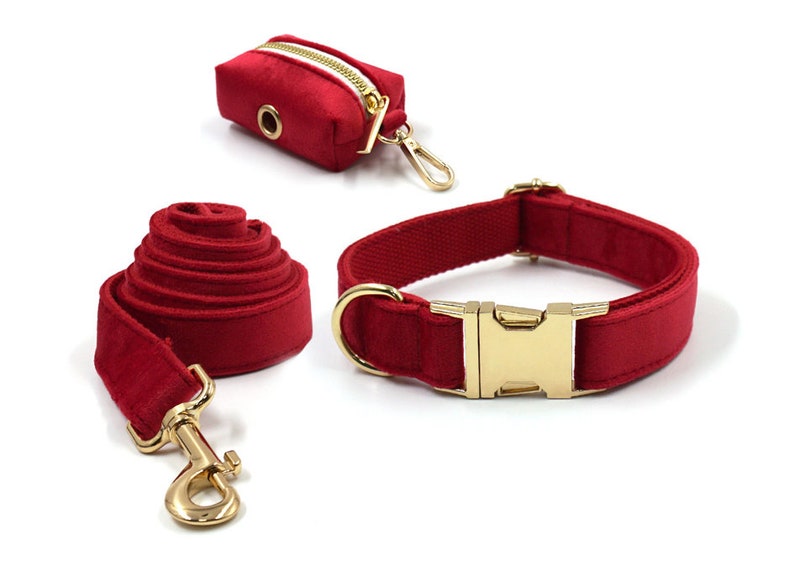 Red Velvet Dog Collar and Leash Collar With Bowtie Etsy