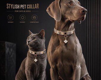 Personalized Pet Collar, Elegant Dog & Cat Collar, Custom Name ID Collar, Neutral Tone Pet Accessory, Adjustable PU Leather Collar