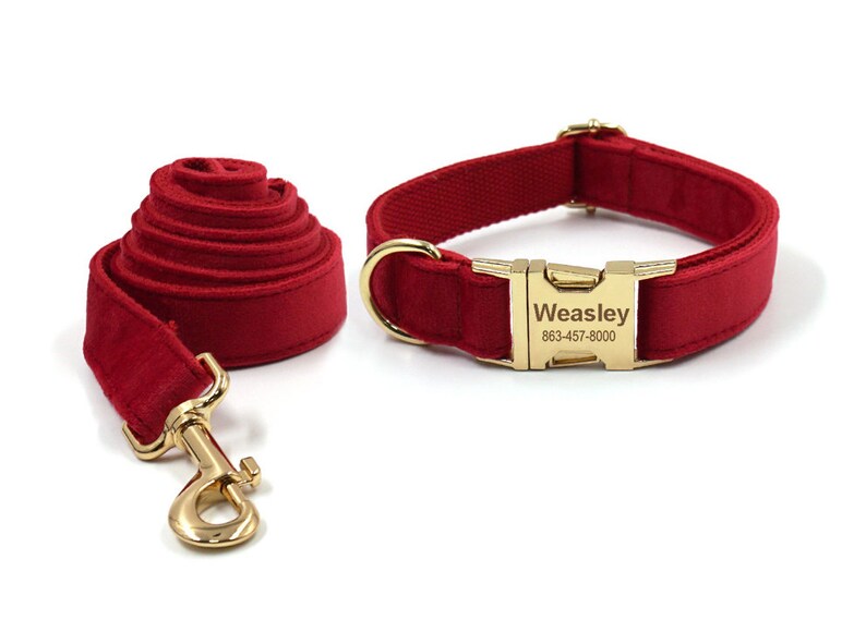 Red Velvet Dog Collar and Leash Collar With Bowtie Etsy