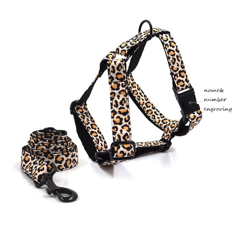 Leopard print dog harness and on sale lead