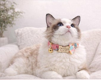 Free Engraving, Personalized Cat Collar with Name, Cat Collar Bell, Bow, Cat Collar Charm.