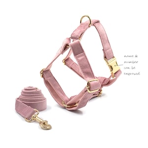 Personalized dog harness and leash, Smoky pink harness, Dog harness with name.