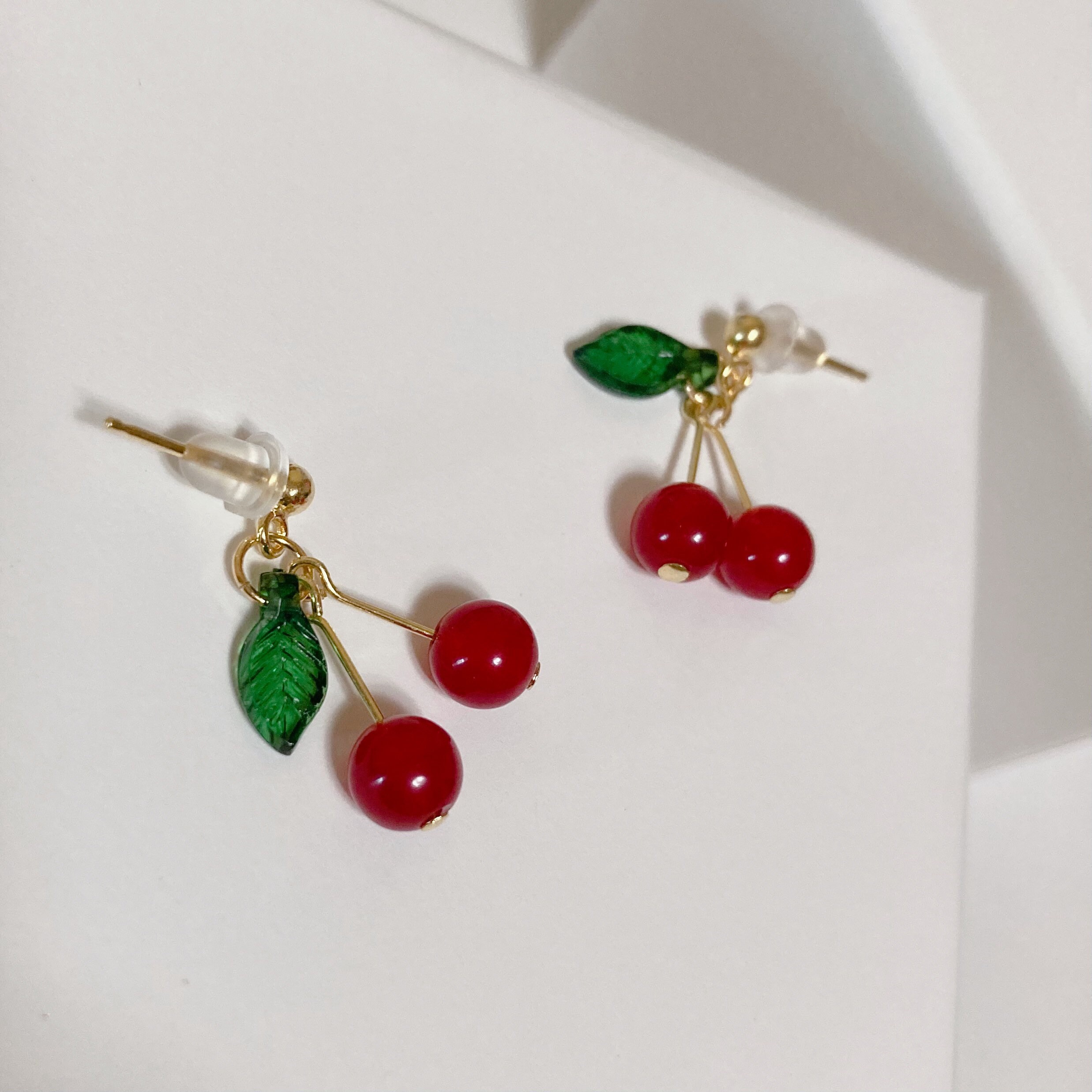 Cherry beads earrings Beaded fruit earrings Dainty cherry Etsy