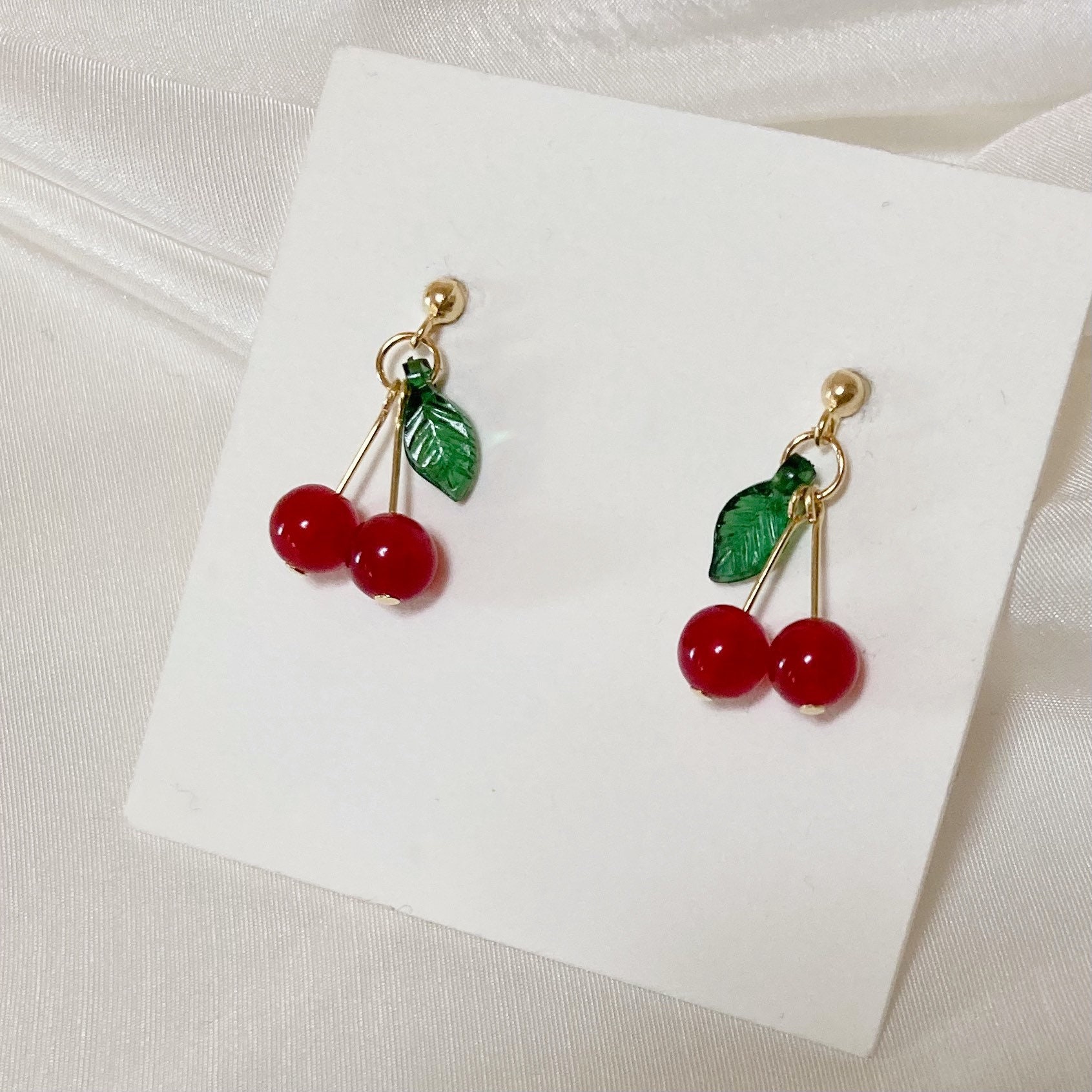 Cherry beads earrings Beaded fruit earrings Dainty cherry Etsy