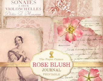 ROSE BLUSH Journal, Shabby Pink Journal, Vintage Rose, Junk Journal Pages, Shabby Rose journal, Shabby Pink Journal, Digital Download