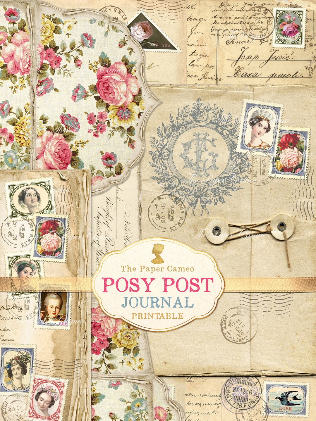 Post Journal POSY POST Journal, Faux Stamps Printable, Vintage Postage Stamps ...
